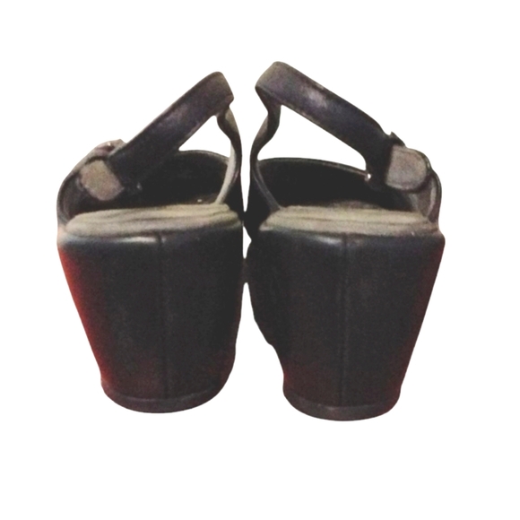 Stuart Weitzman Black Leather Sling Back Wedge Sandal Shoe Size 11 N - Picture 6 of 10